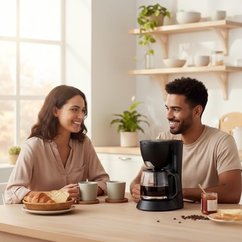 Image of 𝓓rumstone Electric Drip Coffee Maker 10 Cup Capacity, Black Finish, Glass Carafe with Handle, Automatic Brewing System, Keep Warm Function & Compact Design for Daily Use