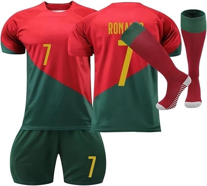 Fussball Trikot für Kinder Jungen Herren Nr. 7 Fußball Trikot Uniform Outdoor Sportarten Trainingsanzug Einschließlich Shorts T-Shirts und Socken 3-teiliges Set