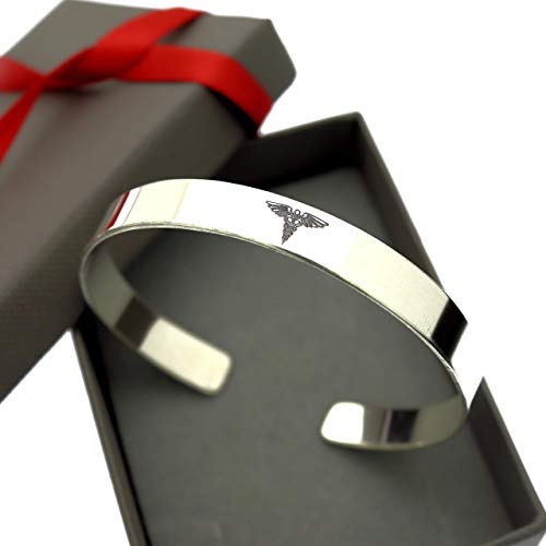 Custom Caduceus Bracelet Sterling Silver Medical Alert Bracelet Medical Id Cuff Bracelet For Men Or Women Emergency Contact Bracelet Gift For Him Medical Jewelry #TOP20