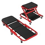 Goplus 2-in-1 Z-Shaped Rolling Garage Stool, 36' Folding Flat Automotive Creeper with Padded Seat & 6 Swivel Casters, Convertible Mechanic Stool for Auto Workshop & Repair