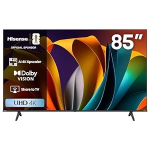 Hisense 85A6N - 4K UHD, VIDAA Smart TV, 85-inch, Dolby Vision, Game Mode Plus, DTS Virtual X, TV Voice Control, Dual Volume Control, Automatic Management of DTT Channels (2024 New)