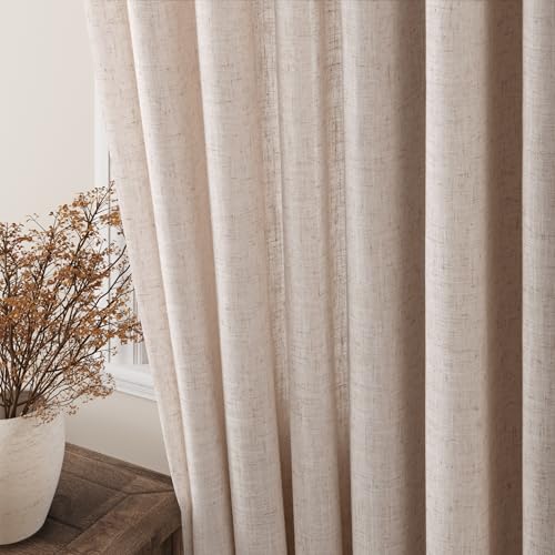 Image of Nanspring Oatmeal Linen Curtains 84 Inches Long for Living Room Grommet Semi Sheer Light Filterinig Bedroom Window Curtain Panels Neutral Tone Modern Minimalist Room Cozy Decor 52x84,2 Panels Sets
