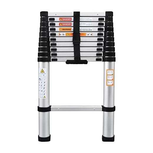Aluminium Telescoping Ladder, 3.2M Heavy Duty Multi-Purpose, Non-Slip, Max Load 150kg/330lb, Portable Extension Loft Ladder