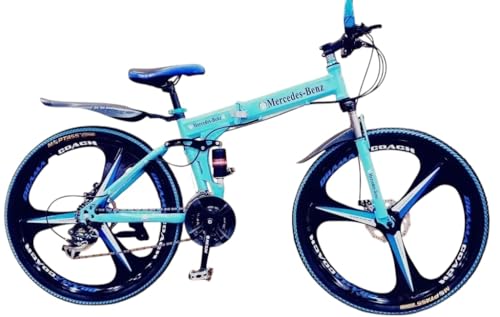 Image of Amaze Kai Dual Suspension Bikes Bm Foldable Gear Cycle for Men with 21 Speed Gear 6 Spoke | Folding Mountain Bike with Double Disc Break & Mac Wheel, 26 Inch, White N Black (Sky-Blue)