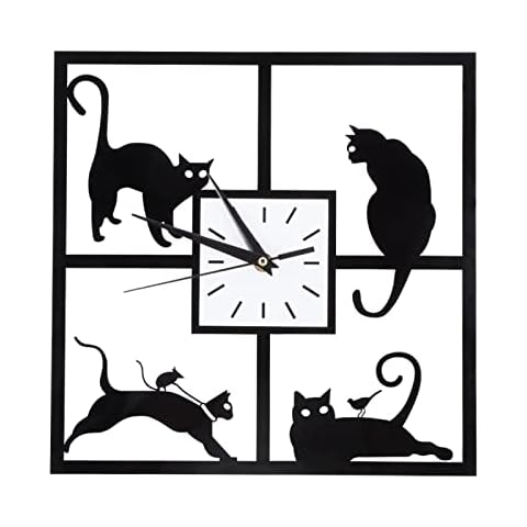 Restokki Black Cat Pendulum Wall Clock, Aluminum Frame Glass Cat Design Clock, Modern Silent Wall Clock Non Ticking Funny Wall Clocks Cover
