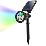 Foco LED solar para exteriores, cambia de color, 4 colores, resistente al agua, ideal para iluminación de seguridad, ángulo de 180º ajustable, ideal para el jardín, patio o porche