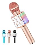 Karaoke Microphone for Kids Singing,Milerong 5 in 1 Wireless Bluetooth Microphone with LED Lights Karaoke Machine Portable Mic Speaker Player Recorder for Home Party Birthday (Pink)