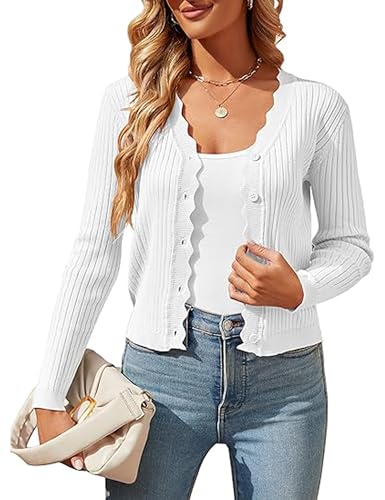 Image of Womens Cropped Cardigan Knit Shrugs Dresses Tops Button Down Long Sleeve Open Front Knit Sweaters
