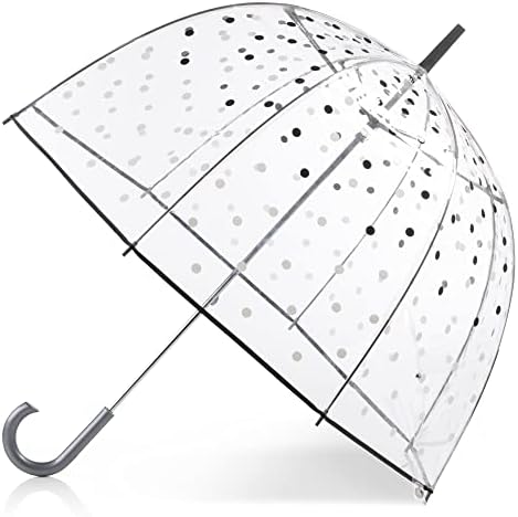 totes Women's Clear Bubble Umbrella – Transparent Dome Coverage – Large Windproof and Rainproof Canopy – Ideal for Weddings, Proms or Everyday Protection, White & Black Dots