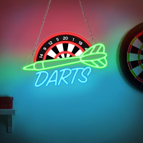 Image of CoolGift Mart Darts Neon Light, Dimmable LED Dart Neon Wall Sign USB Powered, Decorations for Bedroom Living Room Game Room Man Cave Bars Clubs, Birthday Gift for Darts Enthusiasts