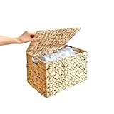 ウォーターヒヤシンス バスケット フタ付き 収納ボックス 収納かご カゴ かご 天然素材 ナチュラル おしゃれ 大容量 深型 ハンドメイド カラーボックス おもちゃ入れ タオル収納 洗面所収納 キッチン収納四角製 WHA-1413