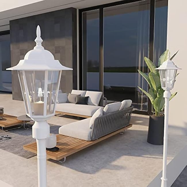 Outdoor Post Lights Lamp Post Light Fixture White Exterior Post Lantern Clear Glass Shade Pillar Outside Lighting