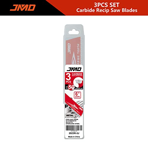 JMD 3-Pack 6 Inch 8TPI Carbide Reciprocating Saw Blades for Thick Metal Carbide Recip Saw Blades for Cast Iron and Alloy Steel Compatible with Bosch Milwaukee Dewalt etc 4 JMD 3-Pack 6 Inch 8TPI Carbide Reciprocating Saw Blades for Thick Metal Carbide Recip Saw Blades for Cast Iron and Alloy Steel Compatible with Bosch Milwaukee Dewalt etc - Image 4