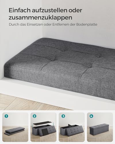 SONGMICS Sitzhocker mit Stauraum, klappbare Sitzbank, 38 x 110 x 38 cm Fußbank, Aufbewahrungsbox, bis 300 kg belastbar, für Wohnzimmer Schlafzimmer Flur, schiefergrau LSF77K