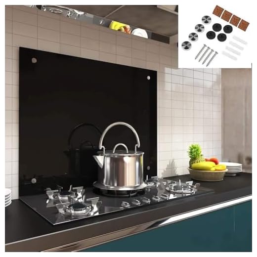 Melko Spritzschutz Herdblende 70x55CM Küchenrückwand 6 mm ESG Sicherheitsglas Küchenrückwand Schwarz inkl. Montagematerial