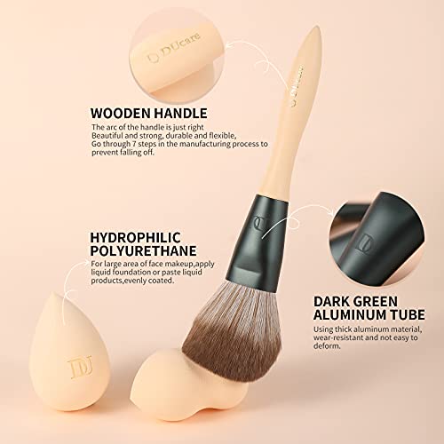 DUcare Juego de 14 brochas de maquillaje con 3 esponjas de maquillaje – Lime Series Professional Makeup Brush Kabuki Foundation