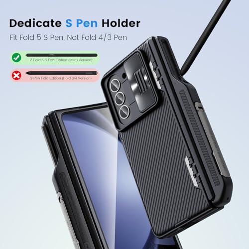 Nillkin Samsung Galaxy Z Fold 5 Case with S Pen Holder & Hinge Protection [Hidden Kickstand] [Slide Camera Cover] CamShield Pro Slim Protective Case for Galaxy Z Fold 5 5G (Black)