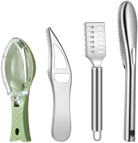 mciskin 4 Pcs Stainless Steel Fish Scale Remover Cleaner Kitchen Fish Scaler Fish Skin Graters Cleaning Peeler Scaler Scraper with Bottle Opener for Kitchen Fish Cleaning Tools