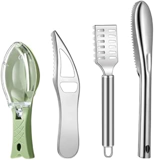 mciskin 4 Pcs Stainless Steel Fish Scale Remover Cleaner Kitchen Fish Scaler Fish Skin Graters Cleaning Peeler Scaler Scraper with Bottle Opener for Kitchen Fish Cleaning Tools
