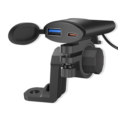 CHELINK Motorcycle USB Charger, Quick Charge 3.0 USB & Type C PD Dual Phone Charger Port, Waterproof Motorbike Handlebar Accessories for Phone, Tablet, GPS, etc