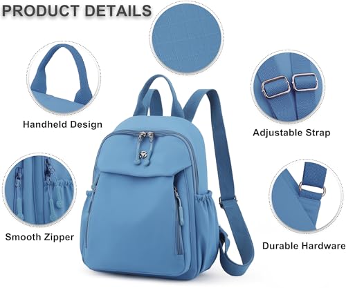 Image of Pealwel Mini Nylon Women Backpacks,Small Ladies backpacks Lightweight Shoulder Satchel Bag Tote Handbag Casual Travel Daypack (Blue(A))