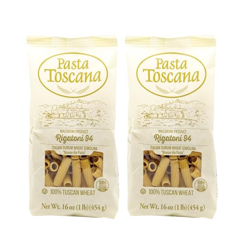 Pasta Toscana | Bronze Die Pasta | Italian Durum Wheat Semolina | Bronze Die Pasta, 16 Oz (Pack Of 2, Rigatoni)
