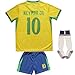WINKIZIL 2024 Brazil #10 Copa-American Neymar Home Kids Football Soccer Jersey Shorts Socks Set Youth Sizes (Yellow, 30)