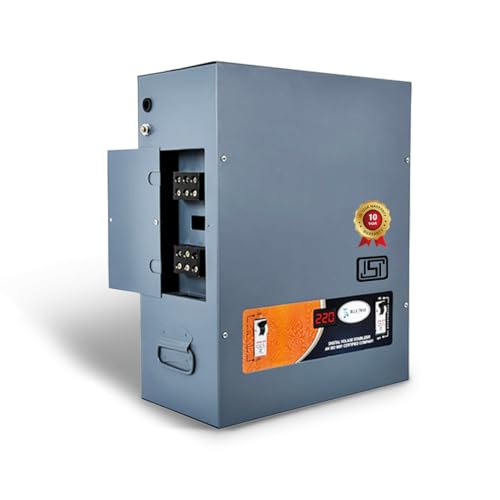 Image of BLUETRAX 10 KVA 8000W Mainline Voltage Stabilizer | 70V-300V | Hanging | Digital | Heavy Duty for Home Multipurpose Use | ISI Certified | 10 Years Warranty | Grey