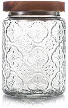 HolaJia Glass Jar with Lid – 24oz Glass Storage Containers – Premium Jars with Airtight Lids for Coffee, Rice, Sugar – Decorative Cookie Jars for Kitchen Counter, Pantry(Begonia flowers)