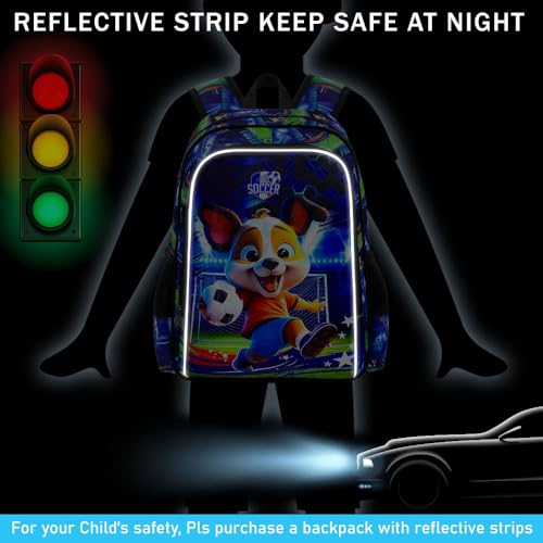 Image of 16 inch Dog Soccer Backpack Set for Boys 4-8, 3Pcs Kindergarten School Bag with Football Lunch Box & Pencil Case, Durable Bookbag (Blue)