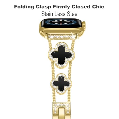 Image of Musk-MSKR Diamond Metal Bands Add Sparkle to Your Watch For Apple Watch Series 11 /10 /9 /8 /7 /6 /5 /4 /3 /2 /SE /Ultra Clover Simple and Stylish Compatible with 38mm40mm41mm42mm44mm45mm 46mm49mm Women's Wear