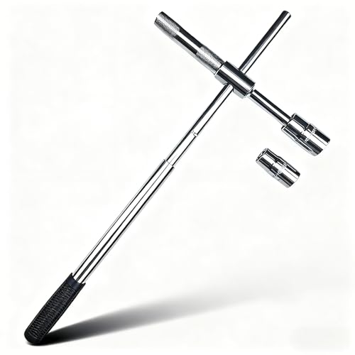 Hilovate 23" Universal Extended Lug Wrench, 4-Way Heavy Duty Tire Iron with 17mm/19mm/21mm/23mm Sockets, Extendable Folding Wheel Nut Remover Tool & Storage Bag for Truck, SUV, Car Emergency Kits