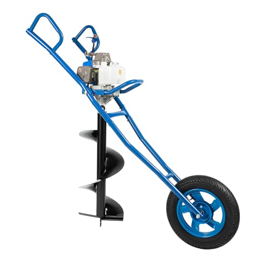 63CC 2ストロークポストホールディガー3HPガス動力アースオーガーボーラーグラウンドドリル大型燃料タンクグラウンドドリル手押し車、フェンスグラウンドドリル庭木の植栽用ドリルビット