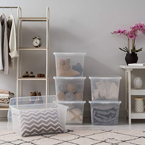 Image of IRIS USA 4-Pack Storage Bins with Lids, 58 Quart, Clear Stackable Containers Box Organize Shoes Closet Shelves Clothes Blankets Towels - BPA-Free Plastic