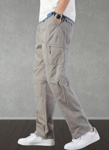 Image of Men's Cargo Pants | Casual Cotton Cargo Trousers for Men | Regular Fit Multi Pocket Outdoor Travel Pants | Stylish Comfortable Casual Bottom Wear for Men