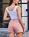 NILOINE Women's Fashion Elastic Waist Drawstring Shorts Summer Pure Color Linen Shorts Plus Size Short Pants with Pockets(1-Pink,Large)