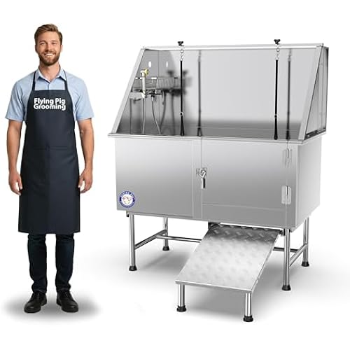 Flying Pig 50" Stainless Steel Pet Dog Grooming Bath Tub with Walk-in Ramp & Accessories (Right Door/Left Drain)
