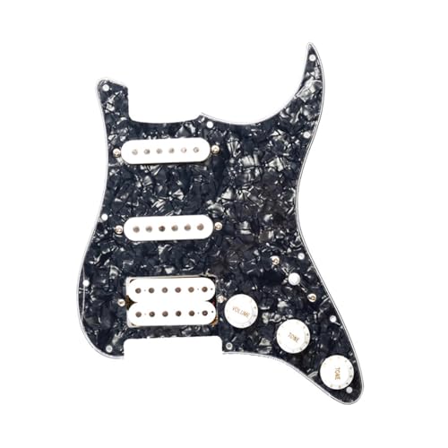 SHENGSUI SSH 11 Hole Loaded Prewired Strat Pickguard Humbucker White Pickups Set for FD Stratocaster Electric Guitar Black Pearl