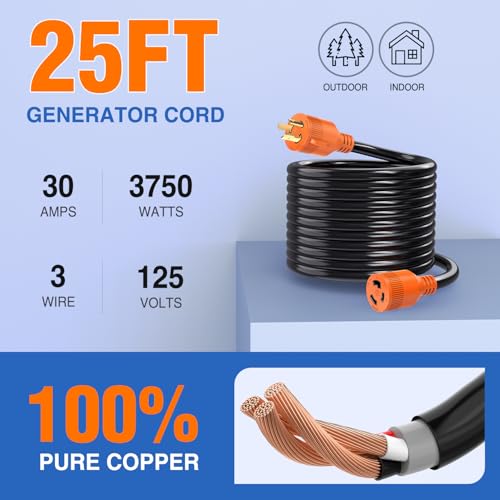 Image of Nilight 30 Amp 25FT Generator Extension Cord 3 Prong RV Power Cords with Twist Lock Waterproof NEMA L5-30P L5-30R Cable Heavy Duty 10AWG ETL Listed for RV Marine Boat Generators Outdoor Use