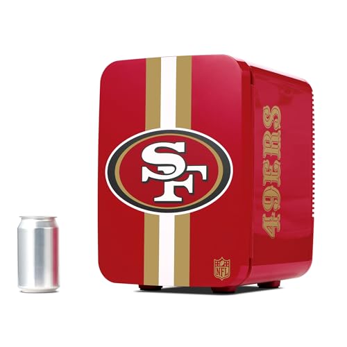 Image of Ukonic NFL San Francisco 49ers 15-Can Mini Fridge 10L - AC /DC Powered, Official Team Colors & Logo, Portable Cooler for Tailgates, Home, Office, or Car