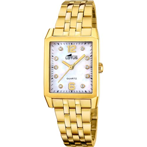 LOTUS Reloj Mujer Analógico de Acero Inoxidable 316l Dorado   Movimiento de Cuarzo   Cristal Mineral de Alta Resistencia   Resistente al Agua 5 ATM 18986/1   Square Series