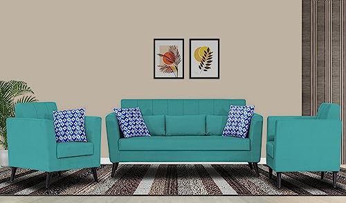 Image of Adorn India Daniel 3+1+1 5 Seater Sofa Set (Aqua Blue) (3 Year Warranty)