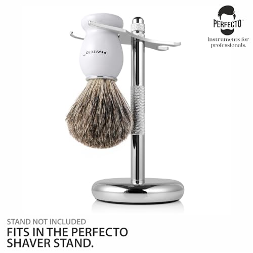 Image of Perfecto 100% Pure Badger Shaving Brush-White Handle, Gift for Dad, Engineered for the Best Shave of Your Life. For Fathers Day Gift, Safety Razor, Double Edge Razor, Straight Razor, Shaving Razor