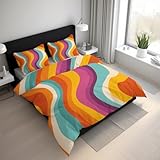 Genérico Funda Nórdica Rayas de Colores Microfibra Suave Líneas Abstracto Juego de Ropa de Cama 2 Piezas con 1 Funda de Edredón y 1 Funda de Almohad