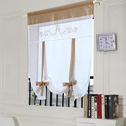 SMITHOOM 1 Panel Roman Curtain Liftable Tie Up Transparent Roman Blind with Solid Stripes Soft Breathable Voile Balloon Shades for Living Room Cafe Kitchen Balcony Bathroom, Light Brown, 31.5x47.2in