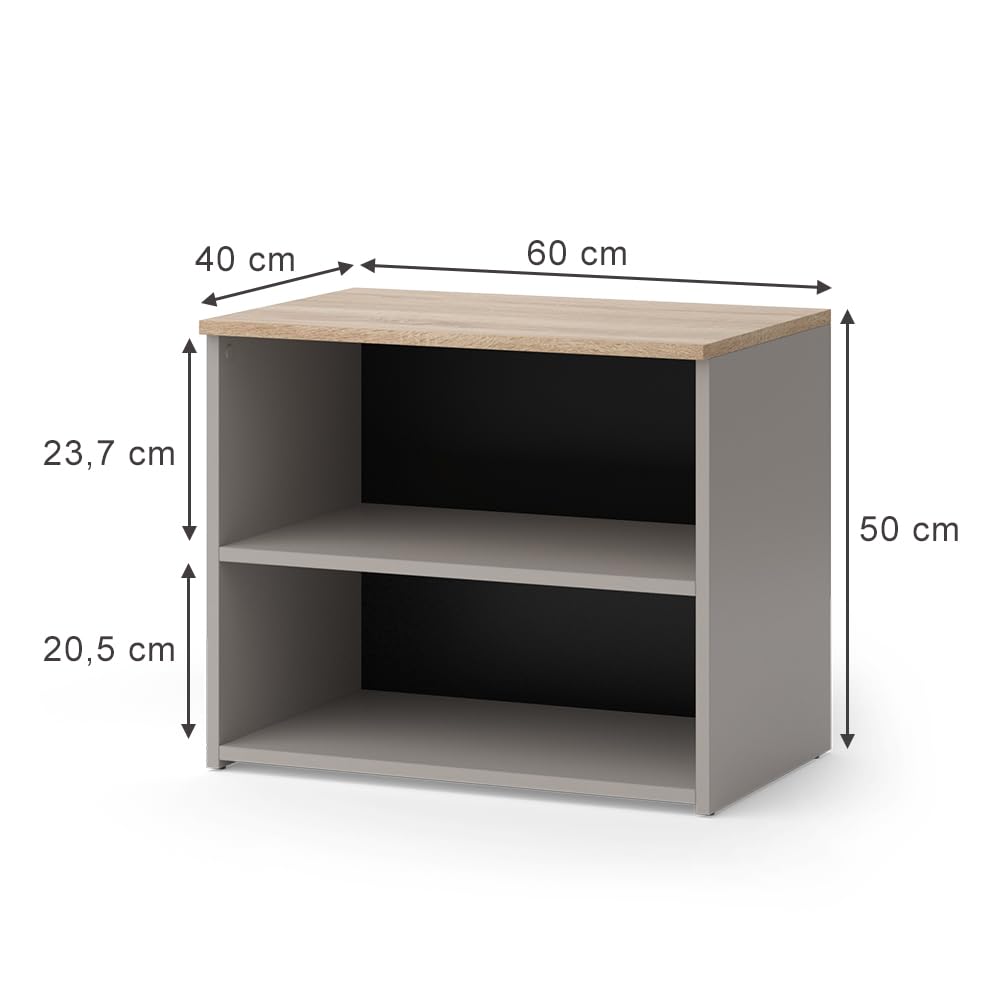 Vicco Meuble TV Wido, Grège, 60x50cm avec 2 Compartiments, adapté comme Support TV avec Passage de câbles