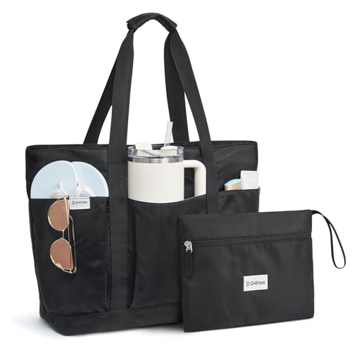 G4Free Beach Bag,Waterproof Beach Tote Pool Bags for Women,Large Capacity Foldablefor Weekender Travel- Black