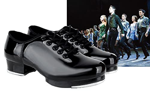 WUIWUIYU Unisex Children Kids Black Tap Dance Shoes Lace-Up Heels Split Sole Jazz Dancing Shoes for Boys Girls2