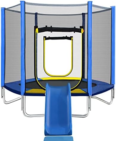 Merax 7FT Kids Trampoline with Safety Enclosure Net, Slide and La...