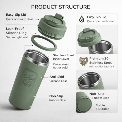 Image of SMAX 450ML Double Wall Coffee Mug with Lid | Reusable Travel Cup for Tea & Coffee | Office, Home & Travel | Green